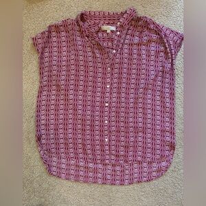 LOFT Red Patterned Button Down Shirt